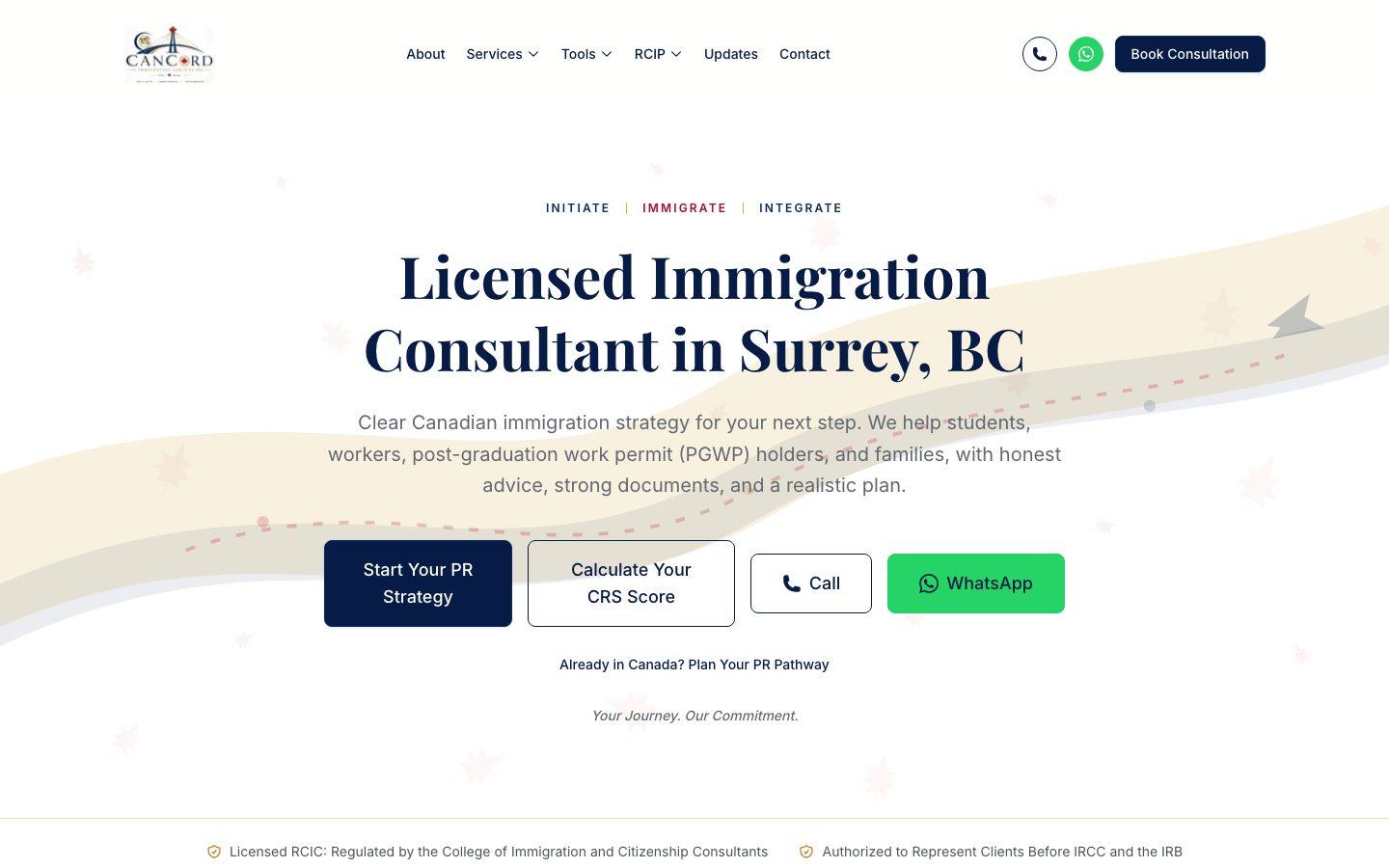 Screenshot of the Cancord Immigration website